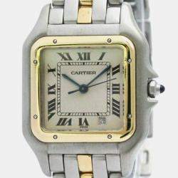 Cartier Silver 18k Yellow Gold Stainless Steel Panthere Quartz Women's Wristwatch 27 mm