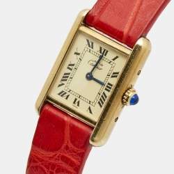 Pre Owned Cartier Vintage Cream Gold Plated Silver Leather Must de Cartier Tank Women's Wristwatch 20 mm