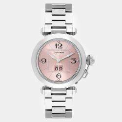 Cartier Pasha Big Date Pink Dial Steel Ladies Watch W31058M7