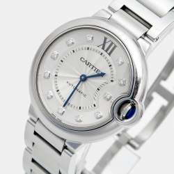 Pre Owned Cartier Silver Diamond Stainless Steel Ballon Bleu WE902075 Women's Wristwatch 36 mm