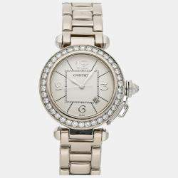 Cartier Silver 18k White Gold Pasha Automatic Women's Wristwatch 32 mm