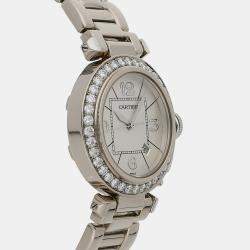 Cartier Silver 18k White Gold Pasha Automatic Women's Wristwatch 32 mm