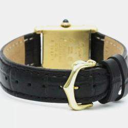Cartier Tank Vermeil Gold Plated Leater Hand-Winding Ladies Watch 20 mm