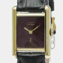 Cartier Tank Vermeil Gold Plated Leater Hand-Winding Ladies Watch 20 mm