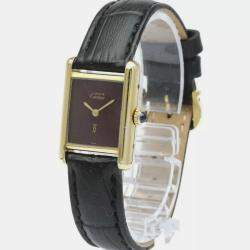 Cartier Tank Vermeil Gold Plated Leater Hand-Winding Ladies Watch 20 mm