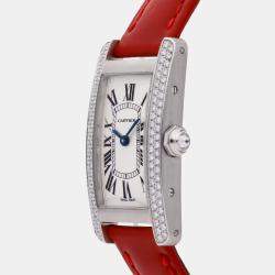 Cartier Silver 18k White Gold Tank Americaine WB701851 Quartz Women's Wristwatch 19 mm