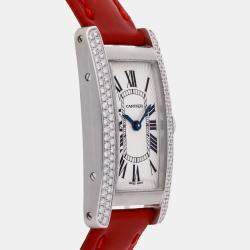 Cartier Silver 18k White Gold Tank Americaine WB701851 Quartz Women's Wristwatch 19 mm