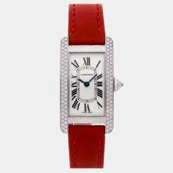 Cartier Silver 18k White Gold Tank Americaine WB701851 Quartz Women's Wristwatch 19 mm