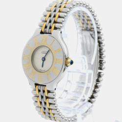 Pre Owned Cartier Silver Gold Plated Stainless Steel Must Quartz Women's Wristwatch 28 mm