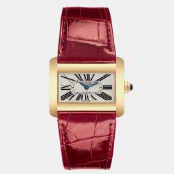 Cartier Silver 18k Yellow Gold Tank Divan W6300356 Quartz Women's Wristwatch 25 mm