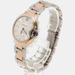 Cartier Silver Diamond 18k Rose Gold Stainless Steel Ballon Bleu Automatic Women's Wristwatch 33 mm