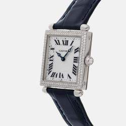 Cartier Silver 18k White Gold Tank Obus Quartz Women's Wristwatch 24 mm