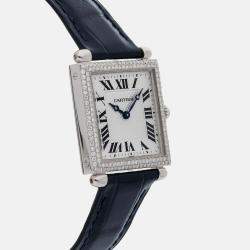 Cartier Silver 18k White Gold Tank Obus Quartz Women's Wristwatch 24 mm