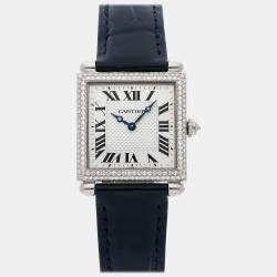 Cartier Silver 18k White Gold Tank Obus Quartz Women's Wristwatch 24 mm