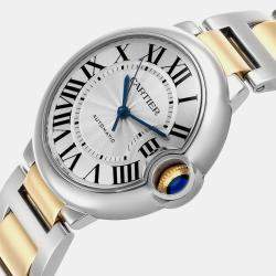 Cartier Silver 18k Yellow Gold Stainless Steel Ballon Bleu W2BB0012 Automatic Men's Wristwatch 36 mm