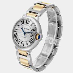 Cartier Silver 18k Yellow Gold Stainless Steel Ballon Bleu W2BB0012 Automatic Men's Wristwatch 36 mm