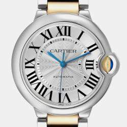 Cartier Silver 18k Yellow Gold Stainless Steel Ballon Bleu W2BB0012 Automatic Men's Wristwatch 36 mm