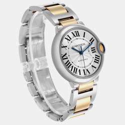 Cartier Silver 18k Yellow Gold Stainless Steel Ballon Bleu W2BB0012 Automatic Men's Wristwatch 36 mm