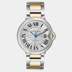 Cartier Silver 18k Yellow Gold Stainless Steel Ballon Bleu W2BB0012 Automatic Men's Wristwatch 36 mm