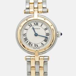 Pre Owned Cartier Silver 18K Yellow Gold And Stainless Steel Panthère Cougar 1057920 Women's Wristwatch 24 mm