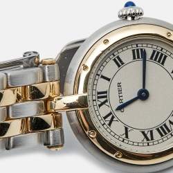 Pre Owned Cartier Silver 18K Yellow Gold And Stainless Steel Panthère Cougar 1057920 Women's Wristwatch 24 mm