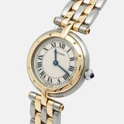 Pre Owned Cartier Silver 18K Yellow Gold And Stainless Steel Panthère Cougar 1057920 Women's Wristwatch 24 mm