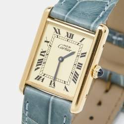 Pre Owned Cartier Yellow Vermeil Alligator Leather Must De Cartier Tank 60029 Women's Wristwatch 24 mm