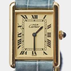 Pre Owned Cartier Yellow Vermeil Alligator Leather Must De Cartier Tank 60029 Women's Wristwatch 24 mm