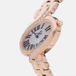 Pre Owned Cartier Silver 18k Rose Gold Delices WG800006 Quartz Women's Wristwatch 38 mm