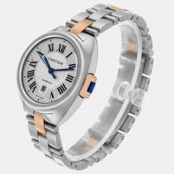 Cartier Silver 18k Rose Gold Stainless Steel Cle de Cartier W2CL0004 Automatic Women's Wristwatch 31 mm