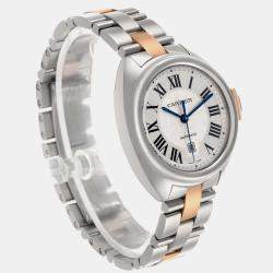 Cartier Silver 18k Rose Gold Stainless Steel Cle de Cartier W2CL0004 Automatic Women's Wristwatch 31 mm