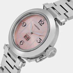 Cartier Pink Stainless Steel Pasha W31058M7 Automatic Women's Wristwatch 35 mm