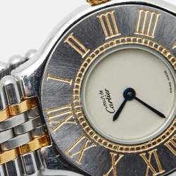 Pre Owned Cartier Silver 18K Yellow Gold Stainless Steel Must De Cartier 21 Women's Wristwatch 31 mm