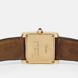 Pre Owned Cartier Cream 18K Yellow Gold Alligator Leather Tank Francaise W5001456 Women's Wristwtatch 25 mm