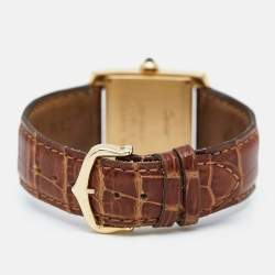 Pre Owned Cartier Cream 18K Yellow Gold Alligator Leather Tank Francaise W5001456 Women's Wristwtatch 25 mm