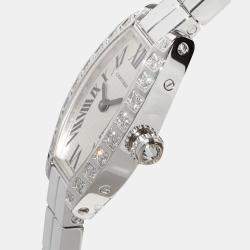 Cartier Silver 18k White Gold Diamond Mini Tonneau WJ2004W3 Quartz Women's Wristwatch 16 mm