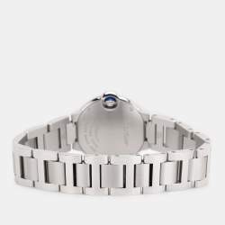 Pre Owned Cartier Silver Stainless Steel Diamond Ballon Bleu 3009 Women's Wristwatch 28 mm