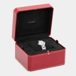 Pre Owned Cartier Silver Stainless Steel Diamond Ballon Bleu 3009 Women's Wristwatch 28 mm