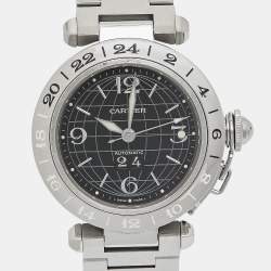 Cartier Black Stainless Steel Pasha De Cartier W31049M7 Unisex Wristwatch 35 mm