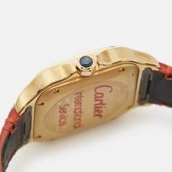 Pre Owned Cartier Silver 18k Yellow Gold Alligator Santos WJSA0008 Women's Wristwatch 35 mm
