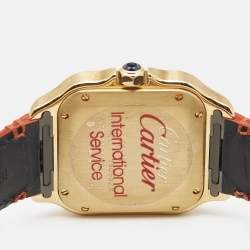 Pre Owned Cartier Silver 18k Yellow Gold Alligator Santos WJSA0008 Women's Wristwatch 35 mm