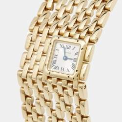 Pre Owned Cartier Silver 18k Yellow Gold Panthere de Cartier Cuff WGPN0018 Women's Wristwatch 31 mm