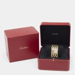 Pre Owned Cartier Silver 18k Yellow Gold Panthere de Cartier Cuff WGPN0018 Women's Wristwatch 31 mm