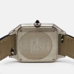 Cartier Silver Stainless Steel Alligator Santos-Dumont WSSA0086 Women's Wristwatch 27 mm