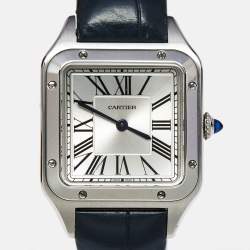 Cartier Silver Stainless Steel Alligator Santos-Dumont WSSA0086 Women's Wristwatch 27 mm