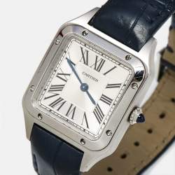Cartier Silver Stainless Steel Alligator Santos-Dumont WSSA0086 Women's Wristwatch 27 mm