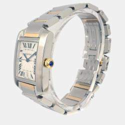 Cartier Silver 18k Yellow Gold Stainless Steel Tank Francaise 2302 Automatic Women's Wristwatch 27 mm