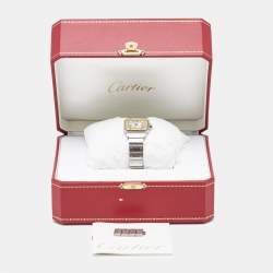 Pre Owned Cartier Cream 18k Yellow Gold Stainless Steel Santos de Cartier Galbée 3887 Women's Wristwatch 24 mm 