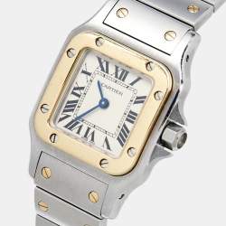 Pre Owned Cartier Cream 18k Yellow Gold Stainless Steel Santos de Cartier Galbée 3887 Women's Wristwatch 24 mm 