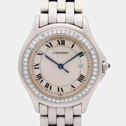Cartier Customised Ivory 0.75CT Diamond Stainless Steel Cougar 987904C Quartz Women's Wristwatch 32mm